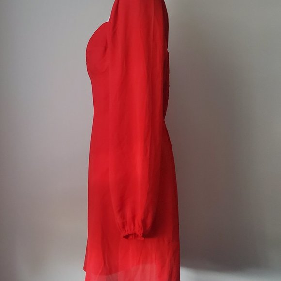 STEVE MADDEN 'Nicole' Red Mini Dress Smocked Back Balloon Sleeves Bustier Style - Picture 8 of 13